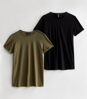 New Look Maternity 2 Pack Black and Khaki Crew Neck T-Shirts